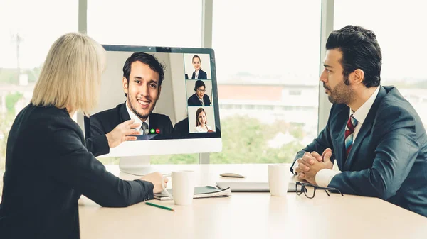 Grupo Videollamadas Gente Negocios Que Reúne Lugar Trabajo Virtual Oficina —  Fotos de Stock