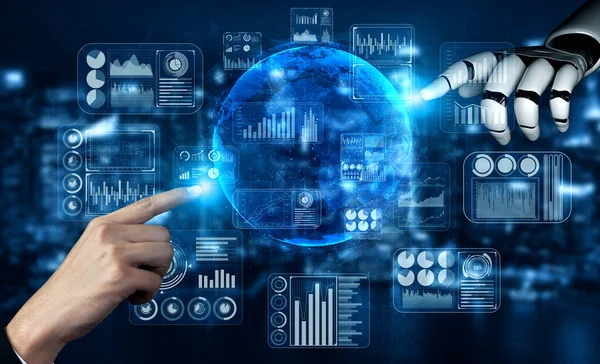 Visualización Inteligencia Artificial Investigación Del Desarrollo Robots Cyborg Para Futuro —  Fotos de Stock