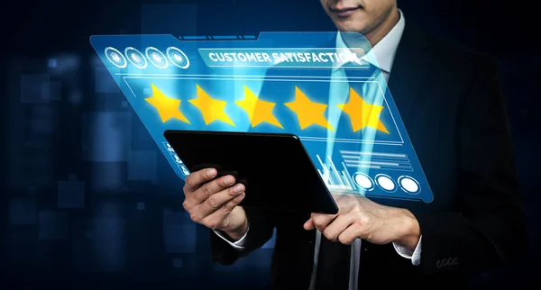 Klantbeoordeling Tevredenheid Feedback Enquête Concept Gebruiker Geven Rating Aan Service — Stockfoto