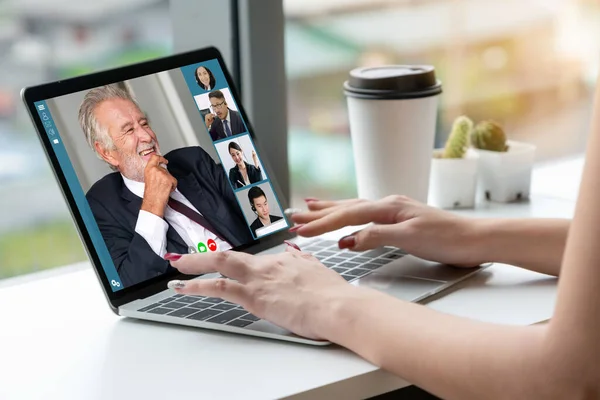 Video Call Business People Meeting Virtual Workplace Remote Office Telework — Stock Photo, Image