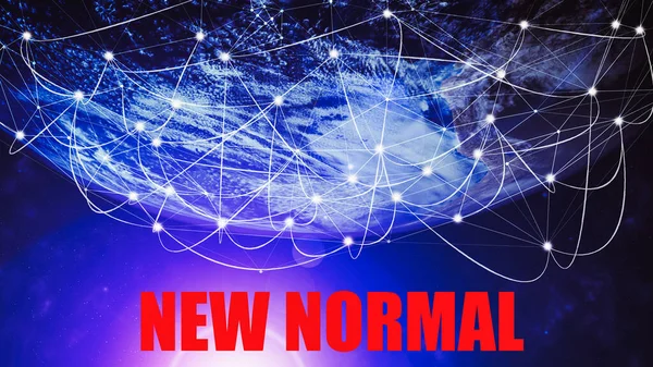 New normal concept effected by COVID 19 coronavirus that changes our lifestyle to new normal presented in style of social media banner or global news when abnormal becomes new normal .