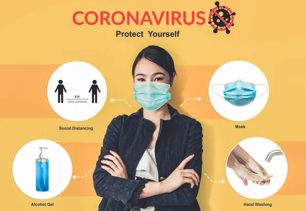 Covid Coronavirus Prevenciós Tippek Használata Emberek Számára Hogy Biztonságos Maradjon — Stock Fotó