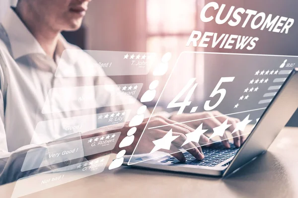 Klantbeoordeling Tevredenheid Feedback Enquête Concept Gebruiker Geven Rating Aan Service — Stockfoto