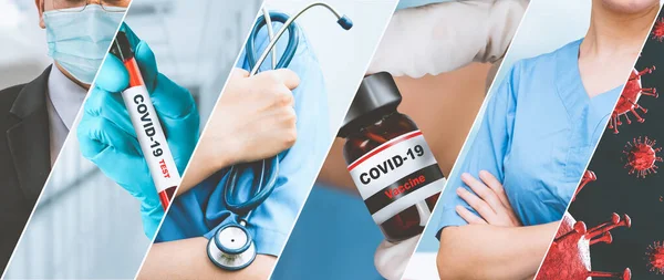 코로나 바이러스 Coronavirus Covid 사진은 의약품 서비스를 예방하고 치료하고 2019 — 스톡 사진