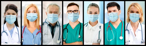 Orvos Nővér Egészségügyi Személyzet Portré Arckép Banner Meghatározott Koncepció Kórházi — Stock Fotó