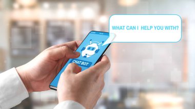 Al Chatbot akıllı dijital müşteri hizmetleri uygulaması konsepti. Yapay zeka sohbet botu otomatik mesajı kullanan bilgisayar veya mobil aygıt uygulaması müşterilere anında yardım etmek için çevrimiçi yanıt verir.