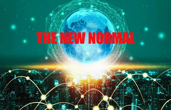 New normal concept effected by COVID 19 coronavirus that changes our lifestyle to new normal presented in style of social media banner or global news when abnormal becomes new normal .