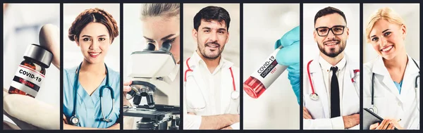 Coronavirus Covid Photo Set Banner Nel Concetto Trattamento Medico Tra — Foto Stock