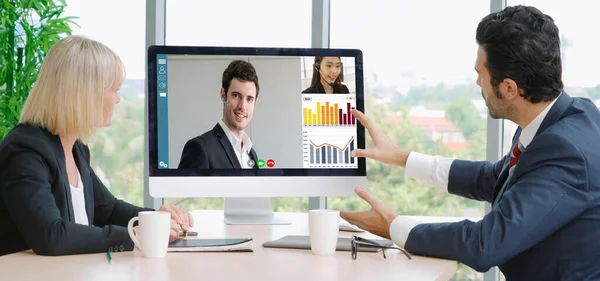 Video Call Group Business People Meeting Virtual Workplace Remote Office — Stock Photo, Image