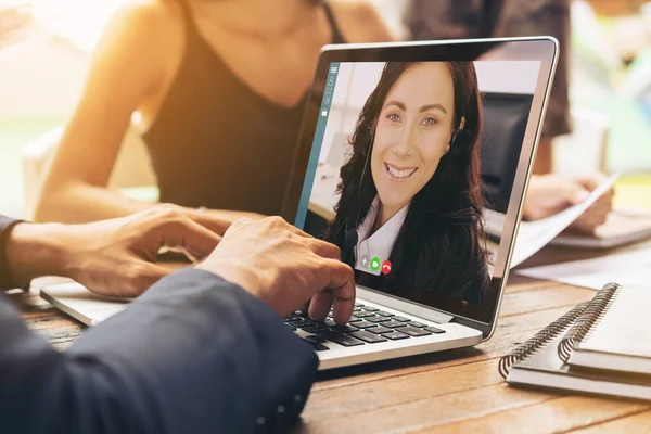 Grupo Chamadas Vídeo Reunião Empresários Local Trabalho Virtual Escritório Remoto — Fotografia de Stock