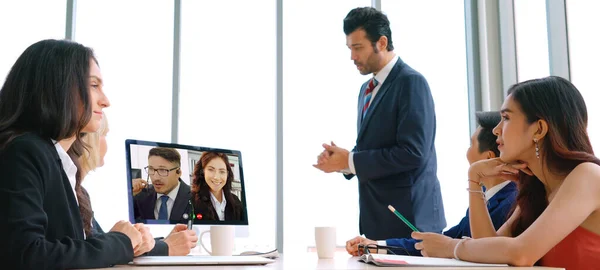 Video Call Group Business People Meeting Virtual Workplace Remote Office — Stok Foto