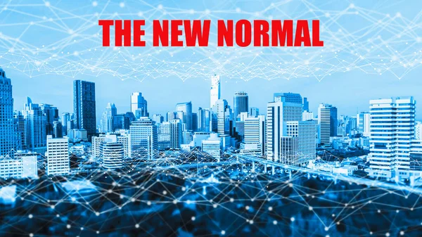 New normal concept effected by COVID 19 coronavirus that changes our lifestyle to new normal presented in style of social media banner or global news when abnormal becomes new normal .