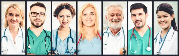 Médico Enfermeiro Equipe Médica Retrato Rosto Foto Banner Set Concept — Fotografia de Stock