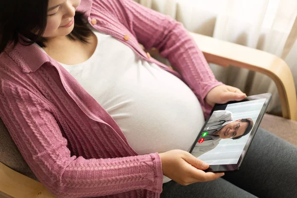 Orvos Telemedicina Szolgáltatás Online Video Terhes Terhesgondozás Távoli Orvos Egészségügyi — Stock Fotó