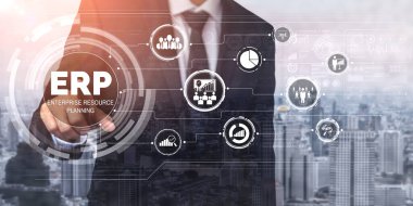 Girişim Kaynak Yönetimi ERP yazılım sistemi modern grafik arayüzünde sunulmuştur. Şirket kaynaklarını yönetmek için geleceğin teknolojisini göstermektedir..