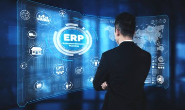 Girişim Kaynak Yönetimi ERP yazılım sistemi modern grafik arayüzünde sunulmuştur. Şirket kaynaklarını yönetmek için geleceğin teknolojisini göstermektedir..