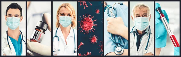 Coronavirus Covid Photo Set Banner Concept Medical Treatment Including Medicine — Φωτογραφία Αρχείου