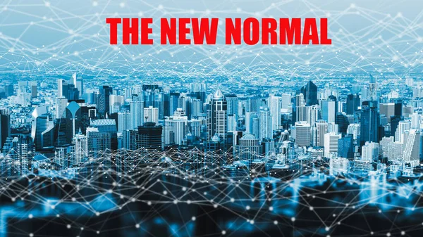 New normal concept effected by COVID 19 coronavirus that changes our lifestyle to new normal presented in style of social media banner or global news when abnormal becomes new normal .