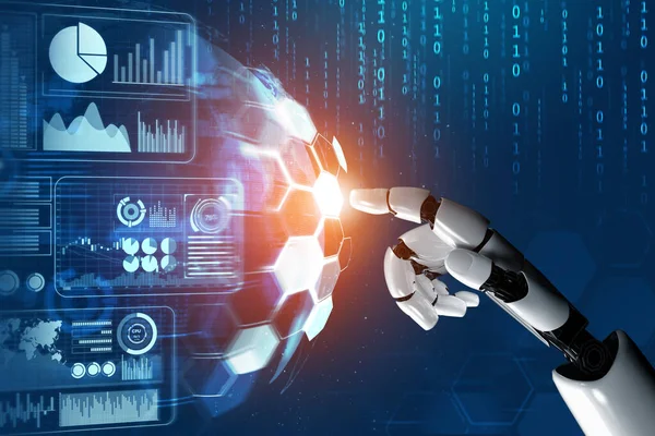 3D渲染未来机器人技术的发展 人工智能人工智能和机器学习的概念 全球机器人生物科学研究促进人类生活的未来 — 图库照片