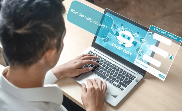 Al Chatbot akıllı dijital müşteri hizmetleri uygulaması konsepti. Yapay zeka sohbet botu otomatik mesajı kullanan bilgisayar veya mobil aygıt uygulaması müşterilere anında yardım etmek için çevrimiçi yanıt verir.