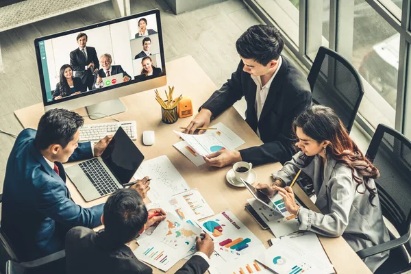 Skupina Videohovorů Business People Meeting Virtuálním Pracovišti Nebo Vzdálené Kanceláři — Stock fotografie