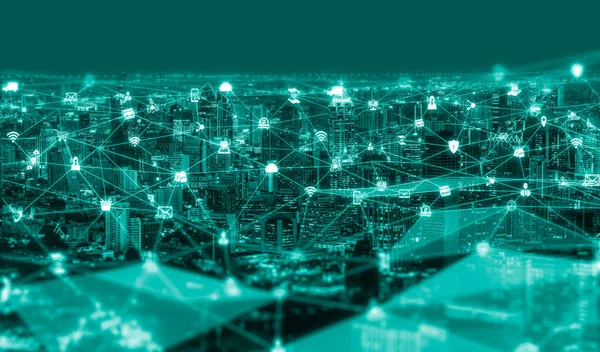 Het Moderne Creatieve Communicatie Internetnetwerk Sluit Aan Smart City Concept — Stockfoto