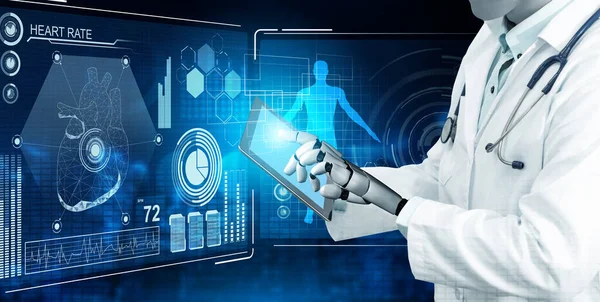 Renderowania Robota Sztucznej Inteligencji Medycznej Pracy Przyszłym Szpitalu Futurystyczna Proteza — Zdjęcie stockowe
