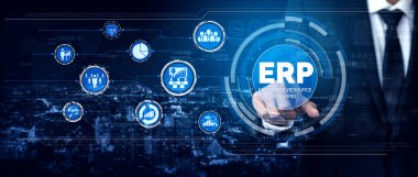 Girişim Kaynak Yönetimi ERP yazılım sistemi modern grafik arayüzünde sunulmuştur. Şirket kaynaklarını yönetmek için geleceğin teknolojisini göstermektedir..