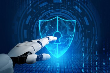 3D Rending gelecekteki robot teknolojisi geliştirme, yapay zeka yapay zeka ve makine öğrenme konsepti. İnsan hayatının geleceği için küresel robot biyonik bilim araştırması.