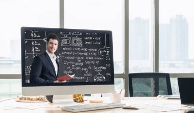 E- öğrenim ve Öğrenci ve Üniversite Konsepti Online Eğitim. Video konferansı çağrı teknolojisi öğrencilerin her yerden öğrenebileceği dijital eğitim kursları düzenliyor..