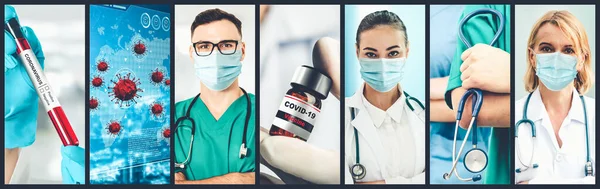 Coronavirus Covid Photo Set Banner Nel Concetto Trattamento Medico Tra — Foto Stock