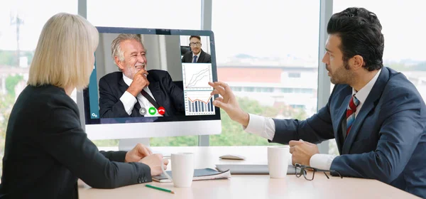 Grupo Chamadas Vídeo Reunião Empresários Local Trabalho Virtual Escritório Remoto — Fotografia de Stock