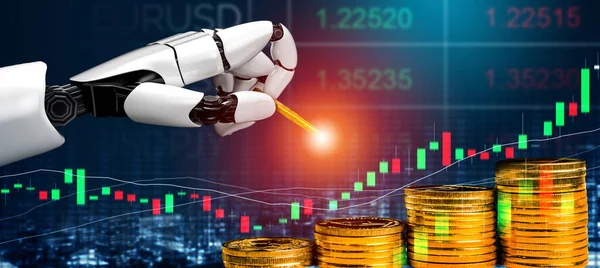 3D Rending gelecekteki robot teknolojisi geliştirme, yapay zeka yapay zeka ve makine öğrenme konsepti. İnsan hayatının geleceği için küresel robot biyonik bilim araştırması.