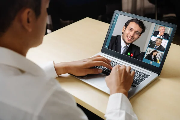 Chamada Vídeo Reunião Pessoas Negócios Local Trabalho Virtual Escritório Remoto — Fotografia de Stock