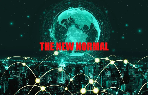 New normal concept effected by COVID 19 coronavirus that changes our lifestyle to new normal presented in style of social media banner or global news when abnormal becomes new normal .