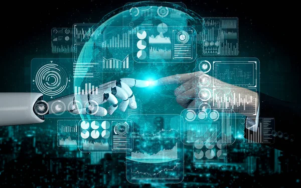 Visualización Inteligencia Artificial Investigación Del Desarrollo Robots Cyborg Para Futuro —  Fotos de Stock