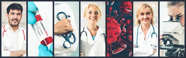 Coronavirus Covid Photo Set Banner Nel Concetto Trattamento Medico Tra — Foto Stock