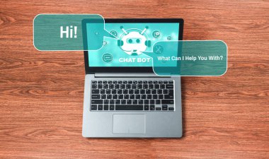 Al Chatbot akıllı dijital müşteri hizmetleri uygulaması konsepti. Yapay zeka sohbet botu otomatik mesajı kullanan bilgisayar veya mobil aygıt uygulaması müşterilere anında yardım etmek için çevrimiçi yanıt verir.