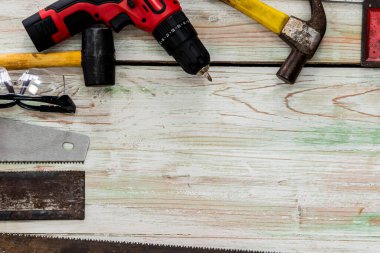 Becerikli ve marangoz için en üst düzey aletler. Ahşap işi hobisi ve Diy konsepti.