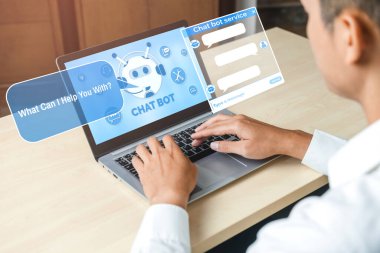 Al Chatbot akıllı dijital müşteri hizmetleri uygulaması konsepti. Yapay zeka sohbet botu otomatik mesajı kullanan bilgisayar veya mobil aygıt uygulaması müşterilere anında yardım etmek için çevrimiçi yanıt verir.