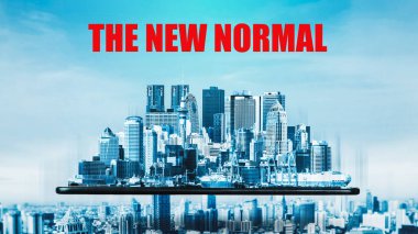 COVID 19 koronavirüsünden etkilenen yeni normal konsept yaşam tarzımızı sosyal medya afişi tarzında sunulan yeni bir normalliğe dönüştürüyor. .