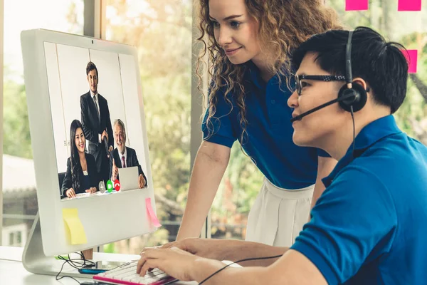 Grupo Videollamadas Gente Negocios Que Reúne Lugar Trabajo Virtual Oficina — Foto de Stock