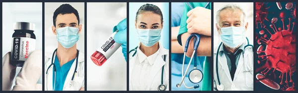 Coronavirus Covid Foto Set Banner Concept Medical Treatment Including Medicine — Fotografia de Stock