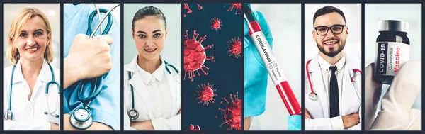 Coronavirus Covid Photo Set Banner Nel Concetto Trattamento Medico Tra — Foto Stock