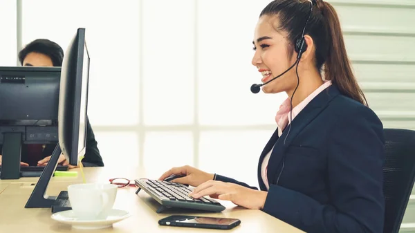 Business People Wearing Headset Working Office Support Remote Customer Colleague — Stock Photo, Image
