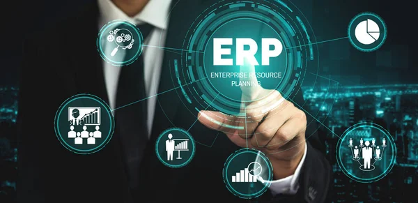 System Oprogramowania Erp Enterprise Resource Management Dla Biznesowego Planu Zasobów — Zdjęcie stockowe
