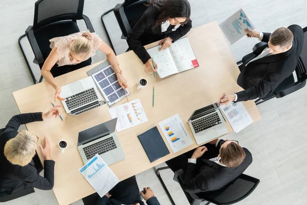 Zakenmensen Groep Vergadering Geschoten Van Bovenaf Gezien Het Kantoor Beroepszakenvrouwen — Stockfoto