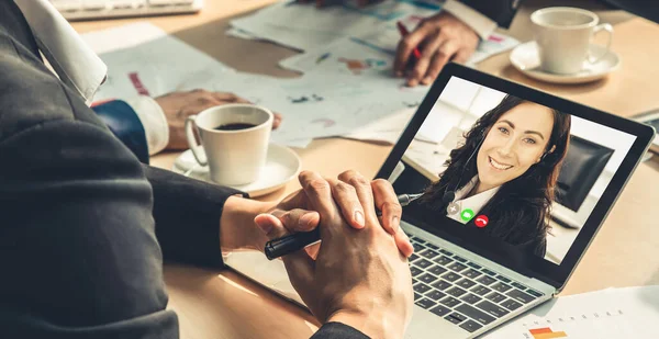 Grupo Videollamadas Gente Negocios Que Reúne Lugar Trabajo Virtual Oficina —  Fotos de Stock