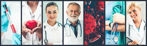 Coronavirus Covid Photo Set Banner Nel Concetto Trattamento Medico Tra — Foto Stock