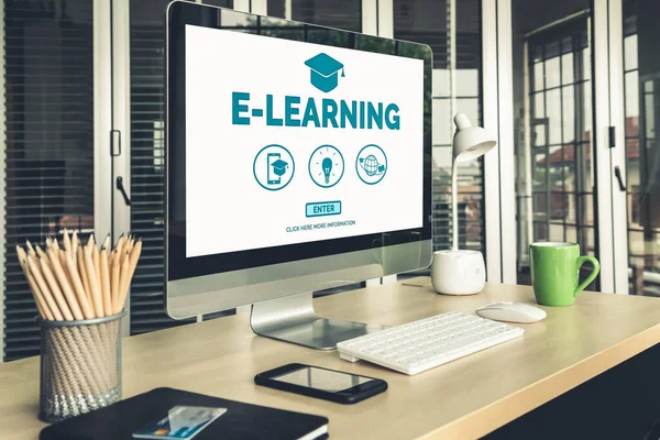 Learning Online Education Student University Concept Inglés Tecnología Videollamadas Para —  Fotos de Stock
